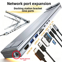 Station d'accueil pour ordinateur portable en alliage d'aluminium avec 9 ports USB C, support pour tablette rotatif et pliable, hub USB Gigabit Ethernet