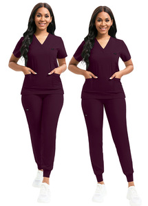Conjuntos de <span class=keywords><strong>pijama</strong></span> elástico cepillado ropa de mano cuello en V manga corta Hospital enfermera traje hombres Tejido estilo coreano ropa de mano - Product Image 6