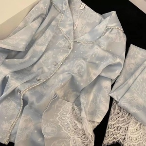 <span class=keywords><strong>Pigiama</strong></span> in Seta Ghiaccio da <span class=keywords><strong>Donna</strong></span> con Perle Primavera Autunno Estate Maniche Lunghe Sottile Set <span class=keywords><strong>Pigiama</strong></span> in Seta Abbigliamento da Casa - Product Image 2