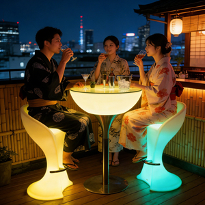 Mesa de cóctel y taburete de silla para exteriores, portátil y brillante, barra LED iluminada, resistente al agua - Product Image 1
