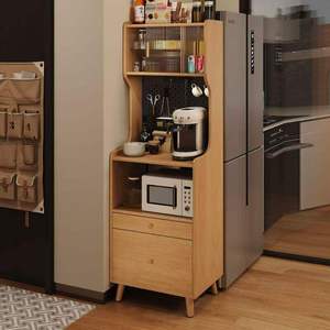 Armoire de rangement de cuisine moderne NKAHS en bois de bouleau massif avec étagère pour micro-ondes et tiroir, design autoportant - Product Image 1