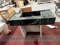 Évier rectangulaire de luxe en marbre vert poli avec piédestal, lavabo en marbre