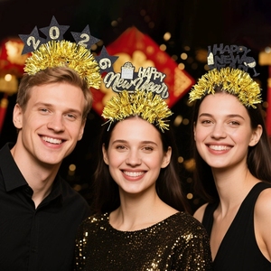 2026 New Year Headband <strong>Black</strong> Gold New Years Eve Headpiece with Star and <strong>Tinsel</strong> for Adults Women Party Hair Accessories - Product Image 1