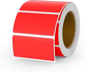 Étiquettes thermiques rouges en vinyle 25 mm x 50 mm en rouleau, autocollantes, rectangulaires, étanches, pour adresses, codes-barres, codes QR, bricolage - Product Image 1