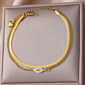 Pulsera de tobillo de acero inoxidable chapada en oro con cadena de serpiente y colgante de cruz para pies - Product Image 3