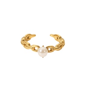 Anillo Ajustable de Acero Inoxidable Chapado en Oro PVD de 18K Personalizado, Joyería de Boda, Anillos de Perlas Abiertas Gruesas y Modernas - Product Image 1