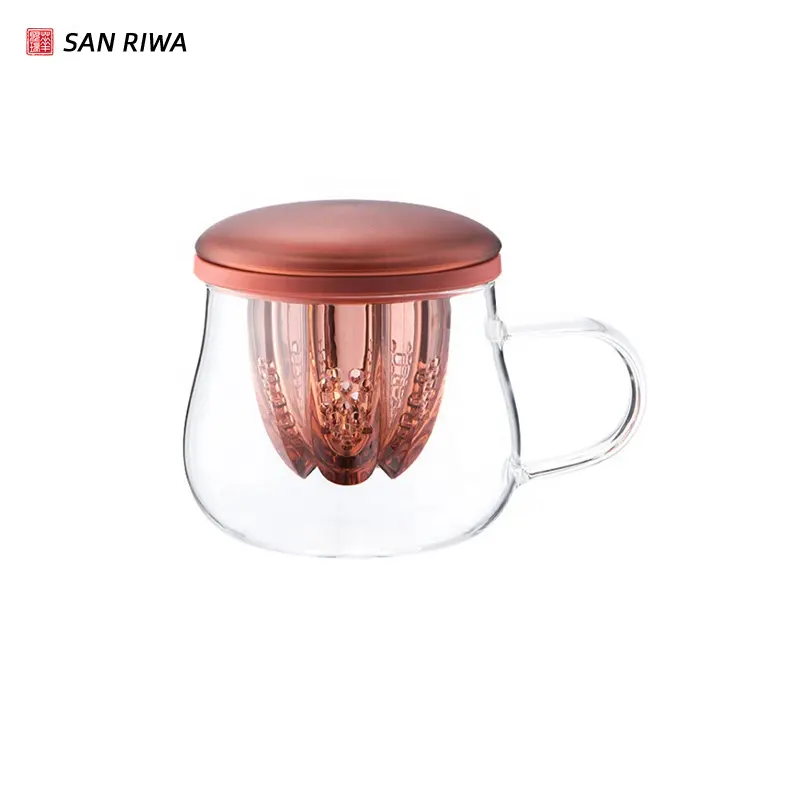 Tazza da tè in vetro borosilicato con coperchio a cestello con infusore per tazza da tè in vetro soffiato