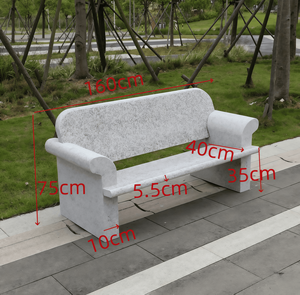 ספסל גן חיצוני מאבן טבעית מגולפת ביד, משיש לבן, עם משענת, מותג JZ, אחריות ל-5+ שנים, עיצוב מסורתי - Product Image 4