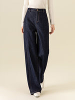Ensemble deux pièces en jean pour femme : veste courte et pantalon large, indigo foncé – Tenue décontractée coordonnée – Vêtements en gros