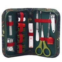 Kit de couture en tissu vert armée, sac de réparation camouflage portable pour extérieur, outil de couture et de soin des ongles