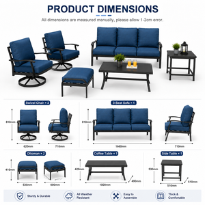 Modern Outdoor Aluminum Patio Conversation Set 7 Piece with <b>Swivel</b> Chairs Coffee <b>Table</b> All Weather Garden Backyard Furniture - Product Image 3