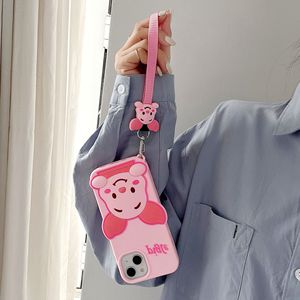 Funda de teléfono de silicona líquida original para chicas, diseño de cerdito rosa, suave, para realme <span class=keywords><strong>5</strong></span> pro con cadena - Product Image 5