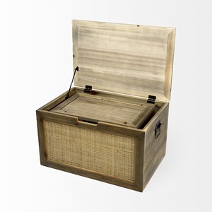HMS Set di due scatole di legno e canna marrone e naturale scatola di stoccaggio di giacinto d'acqua tessitura cesto organizzazione per uso domestico - Product Image 5