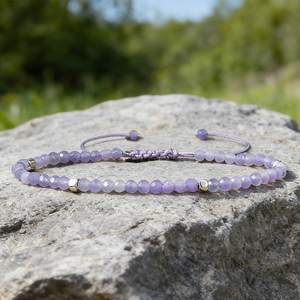 Handcrafted Violet Minimalist Thin Ball-Shaped <b>Beaded</b> <b>Bracelet</b> with Natural Stone Healing Crystal Gemstones Adjustable Unisex - Product Image 1