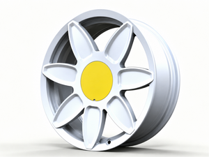Rines Deportivos de Lujo para <span class=keywords><strong>Ferrari</strong></span> y Porsche, Blancos Brillantes con Diseño Floral de 8 Radios, Forjados, con Tapas de Eje Amarillas Personalizadas - Product Image 3