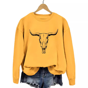 เสื้อสเวตเตอร์คอกลมแขนยาวพิมพ์ลายหัวกระทิงสุดเท่ ลดราคาพิเศษ - Product Image 1