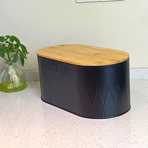 Boîte de rangement pour pain en acier inoxydable avec couvercle en bambou, 33.5x17.6x15cm, récipient alimentaire de cuisine pour le pain et les collations - Product Image 3