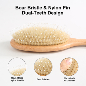 <span class=keywords><strong>Brosse</strong></span> <span class=keywords><strong>à</strong></span> <span class=keywords><strong>cheveux</strong></span> ovale <span class=keywords><strong>en</strong></span> <span class=keywords><strong>bois</strong></span> de chêne avec logo personnalisé, <span class=keywords><strong>en</strong></span> nylon et poils de sanglier, pour démêler et masser le cuir chevelu, redonnant une brillance naturelle - Product Image 3