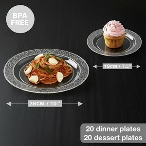 Sweet Bird 40 pièces, assiettes jetables en plastique transparent avec bord doré, motif martelé, sans BPA, 10,25/7,5 pouces, luxe moderne pour mariage et <span class=keywords><strong>fête</strong></span> - Product Image 3