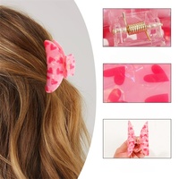 Cadeau de la Saint-Valentin pour femmes, pinces à cheveux grandes en PVC imprimées avec des cœurs roses, design personnalisable, 9,4 cm, pour un usage quotidien