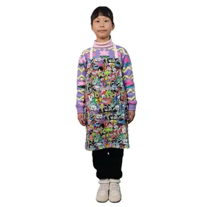 Avental infantil de algodão com bolsos para crianças, avental personalizado de jardim para chef de crianças à prova d'água e bonito para pintura