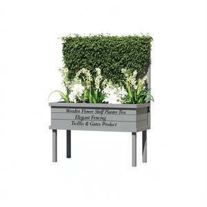 Elegant Fencing Trellis & Gates Wooden Flower <b>Shelf</b> Planter <b>Box</b> Rectangle Painted Wood Plant Stand - Product Image 1