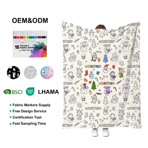 Factory <strong>Halloween</strong> Gift Color in Fleece Sherpa Kid Children Washable Oversized Washable DIY Coloring Throw <strong>Blanket</strong> With Markers - Product Image 6