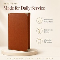 Porte-menu en cuir PU marron expresso, porte-menu avec cadre doré pour restaurant, bar, liste des vins, avec rivets