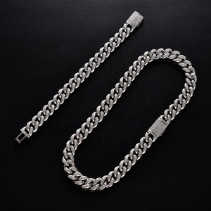 OUGEPHELI 14mm Hip Hop Iced Out CZ Zircon <span class=keywords><strong>Collar</strong></span> De Cadena Cubana Eslabones Cubano <span class=keywords><strong>Collar</strong></span> Miami Cuban Link Chain para hombres y mujeres - Product Image 3