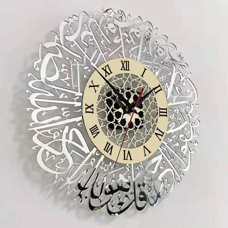 売れ筋ラマダン製品イスラム教徒のアート壁の装飾アクリルミラー60CMまたは30CMイスラムフレーム壁時計壁時計家の装飾
