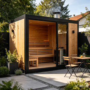 Sauna extérieur en <span class=keywords><strong>bois</strong></span> résistant <span class=keywords><strong>à</strong></span> la moisissure pour 4 personnes avec porte verrouillable et <span class=keywords><strong>protection</strong></span> UV, fabriqué en Allemagne - Product Image 3