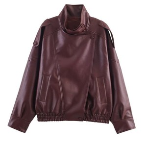 Veste en simili <span class=keywords><strong>cuir</strong></span> à col montant, tendance européenne et américaine pour femmes, vente chaude, printemps - Product Image 4
