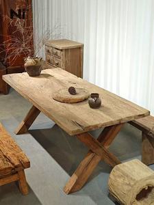 Tavolo da Pranzo/Caffè in <span class=keywords><strong>Legno</strong></span> Rustico Grande con Bordo Naturale, Stile Industriale, per Hotel, Ristoranti e Uffici - Economico e di Tendenza - Product Image 2