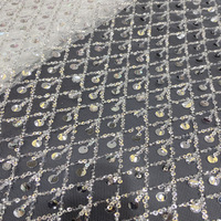 Tissu en polyester léger 100% tricoté, style européen, avec broderie de perles de cristal 3+7mm, pour robes simples