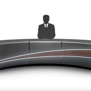 Consolle per <span class=keywords><strong>Centro</strong></span> di Comando <span class=keywords><strong>Commerciale</strong></span>, Scrivania con Pannello in Legno Curvo per Sala di Controllo, Arredamento per Studio di Trasmissione - Scrivania per Presentatori - Product Image 3