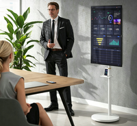 Support de télévision mobile réglable et rotatif, durable et pratique, avec base ronde, compatible avec diverses tailles VESA