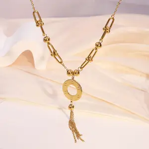 Women's Fashion Chain Gold Pendant Necklace Fine Jewelry Designs 18K Gold Plated Stainless Steel Chains Necklace