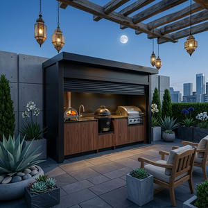 CE Certified Stainless Steel Antibacterial <strong>BBQ</strong> Grill Pod Metallic Texture Outdoor <strong>Bbq</strong> Kitchen Pod Roller Shutters for Villa - Product Image 2