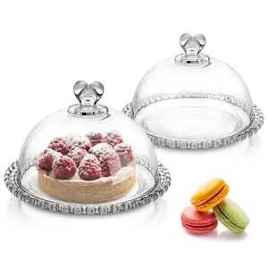 7.5英寸透明玻璃婚礼蛋糕架，带圆顶盖欧式花式设计多功能蛋糕展示托盘 - Product Image 1