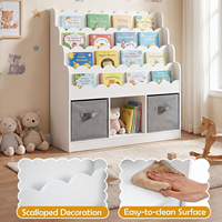 Étagère de rangement pour livres d'enfants, bibliothèque à 4 niveaux pour tout-petits, présentoir à livres en bois festonné pour salle de jeux, chambre d'enfant