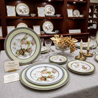 Service de table de luxe en céramique vintage à bord doré motif raisin, assiettes en porcelaine fine personnalisées, tasses à thé et café avec soucoupes