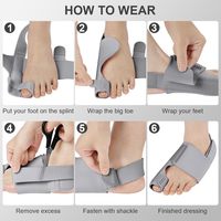 Set Korektor Bunion Besar Ortopedi Abu-abu yang Dapat Disesuaikan, Anti Selip, Bahan Tekstil, untuk Wanita/Pria, Satu Ukuran, Logo Dapat Disesuaikan, 2 X Pelurus Jari Kaki