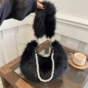 Winter Luxury Plush <b>Handbag</b> for Women New Fashion Zipper Closure <b>Chain</b> Underarm Crossbody Bag - Product Image 5