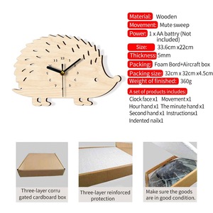 Mcc405 <span class=keywords><strong>HEDGEHOG</strong></span> Đồng hồ treo tường bằng gỗ hoạt hình treo tường cho phòng trẻ em/Khu vực ngủ-Đồng hồ sáng tạo yên tĩnh - Product Image 2