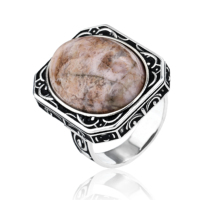 Chaude En Gros Populaire Nouveau Design Naturel Bleu Pierre Opale Anneau Vintage 925 Argent Brun Pierre Anneau pour Hommes Cadeau