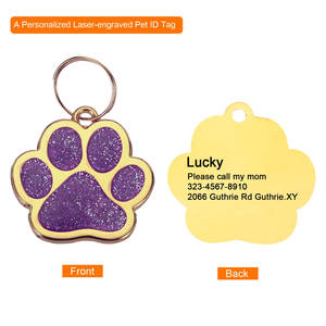 Cute and Fashionable Rectangular Dog <b>Tag</b> Footprint Glitter Zinc Alloy Pet Supplies Dog Anti-lost Custom Engraving Pet Collar <b>Tag</b> - Product Image 4