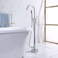 Robinet de baignoire sur pied poli avec bec pivotant et douchette de massage pour appartement et hôtel