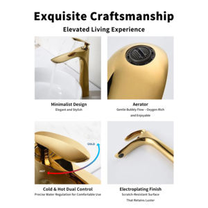 Grifo de Lavabo YEETE de Latón con Diseño de Hoja de Arce Dorada, Moderno, con Válvula de Cerámica, Montaje en un Solo Orificio, Agua Fría/Caliente, 5 Años de Garantía - Product Image 4