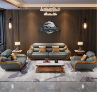 Ensemble de canapés de luxe en cuir et bois massif pour villa haut de gamme, mobilier de salon moderne italien 1+2+3 places