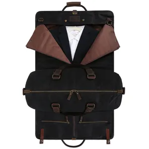 Custom Vintage Camping Foldable Luggage Overnight Weekender Travel Suit Duffel Bag Waxed Canvas Garment Duffle Bag For Men